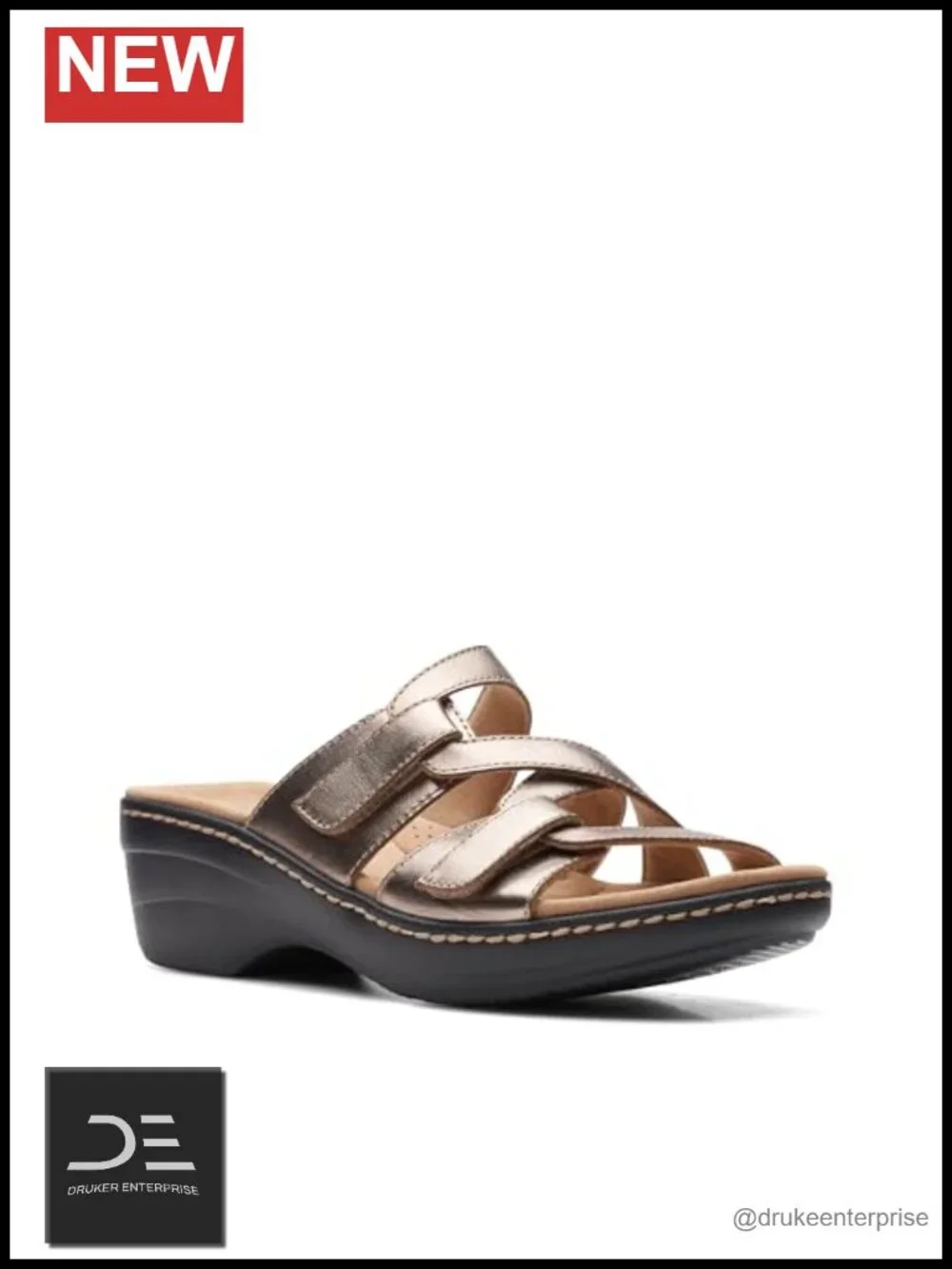 Clarks Women's Wedge Sandals Metallic Leather Open Toe Comfort
